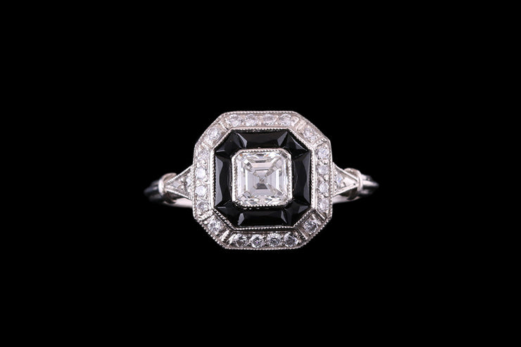 Platinum Diamond & Onyx Square Dress Ring