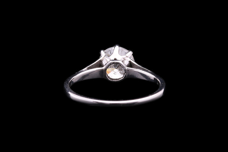 Platinum Diamond Single Stone Engraved Shoulder Ring