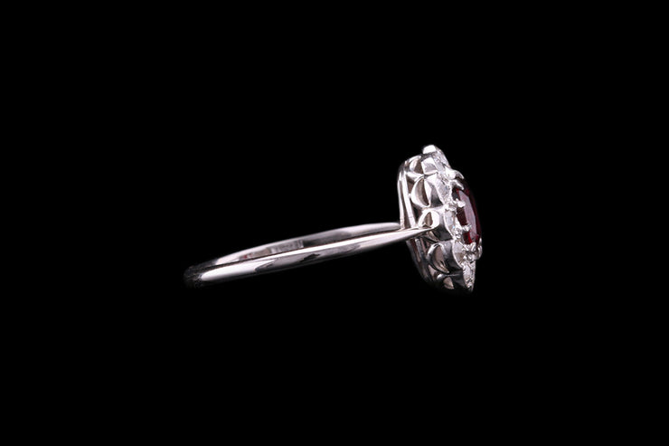Platinum Garnet & Diamond Cluster Ring