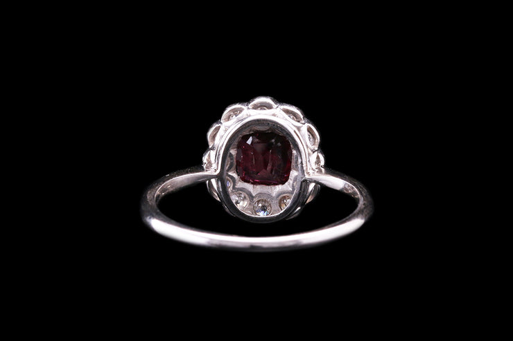 Platinum Garnet & Diamond Cluster Ring