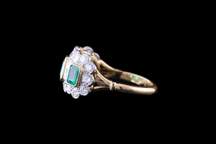 18ct Yellow Gold Emerald and Diamond Triple Cluster Ring