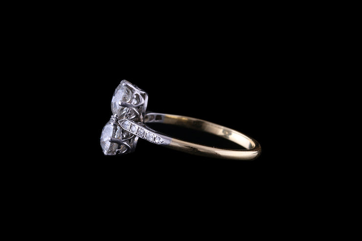 18ct Yellow Gold and Platinum Two Stone Dress Ring