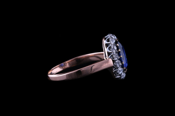 18ct Rose Gold Sapphire & Diamond Oval Cluster Ring