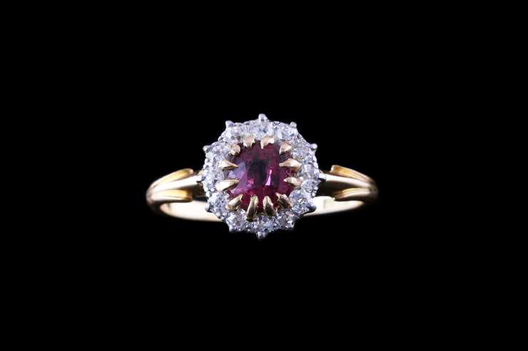 18ct Yellow Gold Ruby & Diamond Cluster Ring