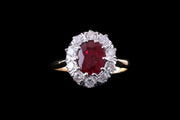18ct Yellow and White Gold Ruby and Diamond Cluster Ring