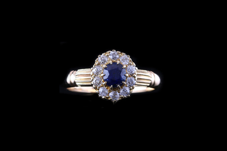 18ct Yellow Gold Sapphire and Diamond Cluster Ring