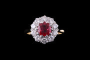 18ct Yellow Gold and Platinum Diamond and Ruby Cluster Ring