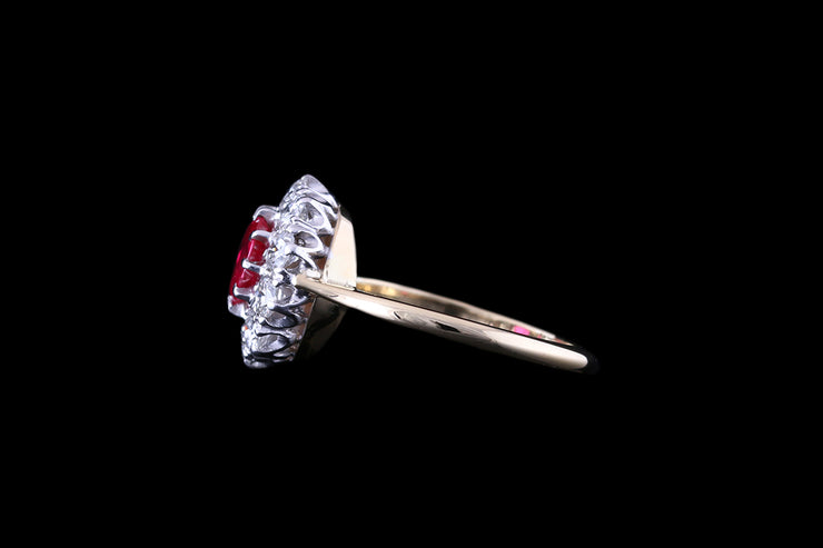 18ct Yellow Gold and Platinum Diamond and Ruby Cluster Ring