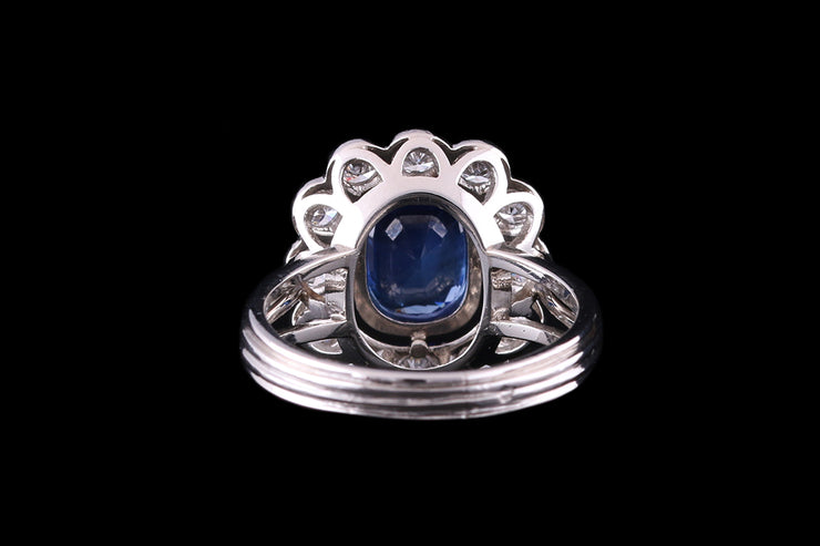 Platinum Diamond and Sapphire Cluster Ring