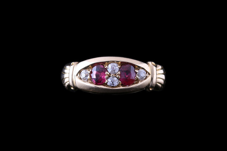 Victorian 18ct Yellow Gold Diamond and Ruby Six Stone Ring