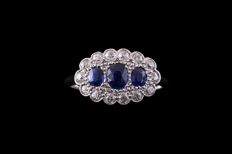 18ct White Gold and Platinum Diamond and Sapphire Cluster Ring