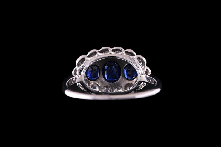 18ct White Gold and Platinum Diamond and Sapphire Cluster Ring