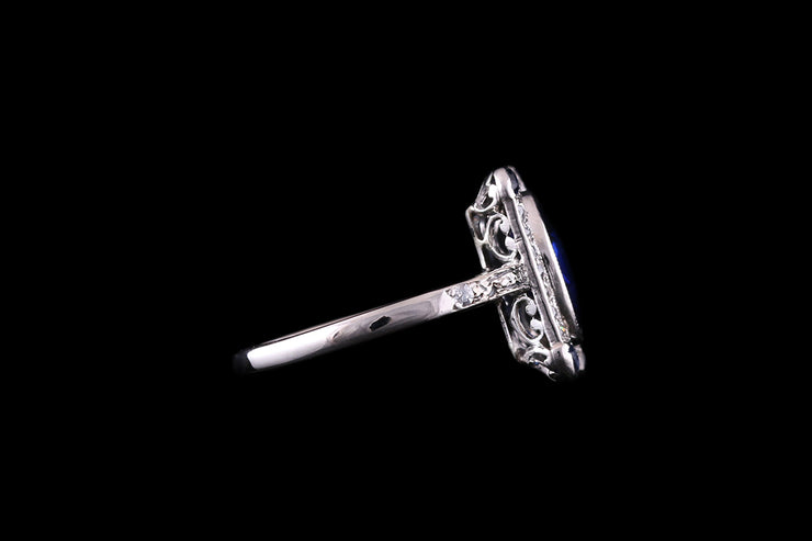 Platinum Diamond and Sapphire Rectangular Tablet Dress Ring
