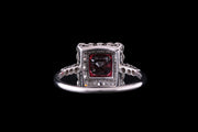 Edwardian Platinum Diamond and Pink Spinel Square Dress Ring