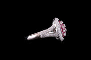 18ct White Gold Diamond and Ruby Square Pave Dress Ring