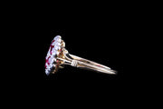 18ct Yellow Gold and Silver Diamond and Ruby Flower Cluster Ring