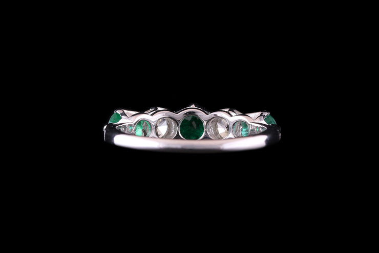 Platinum Diamond and Emerald Five Stone Ring