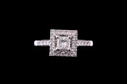 Platinum Diamond Square Target Ring with Diamond Shoulders