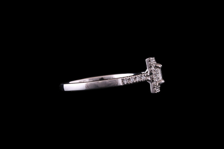 Platinum Diamond Square Target Ring with Diamond Shoulders