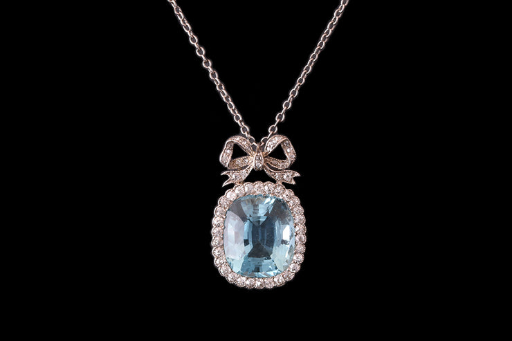 Belle Epoque 18ct White Gold Diamond and Aquamarine Pendant