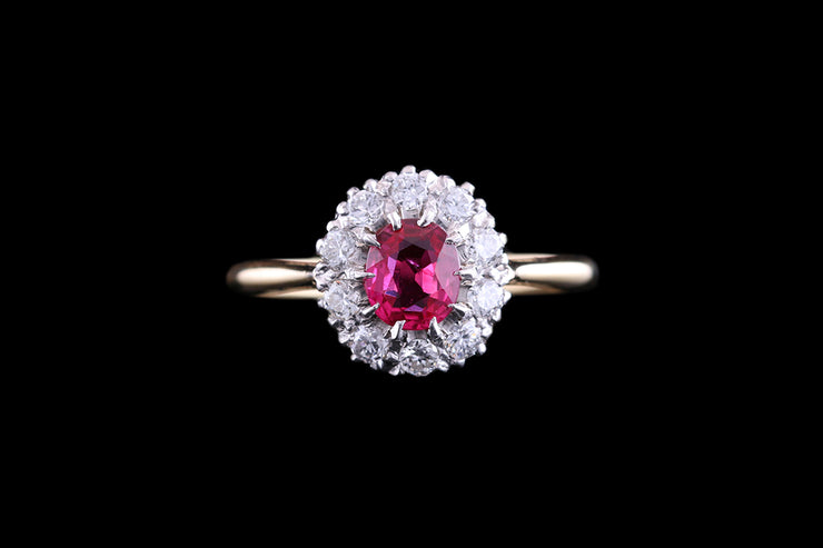 Platinum and 18ct Yellow Gold Diamond and Ruby Cluster Ring