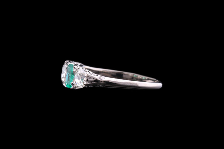 Art Deco Palladium Diamond and Emerald Five Stone Ring
