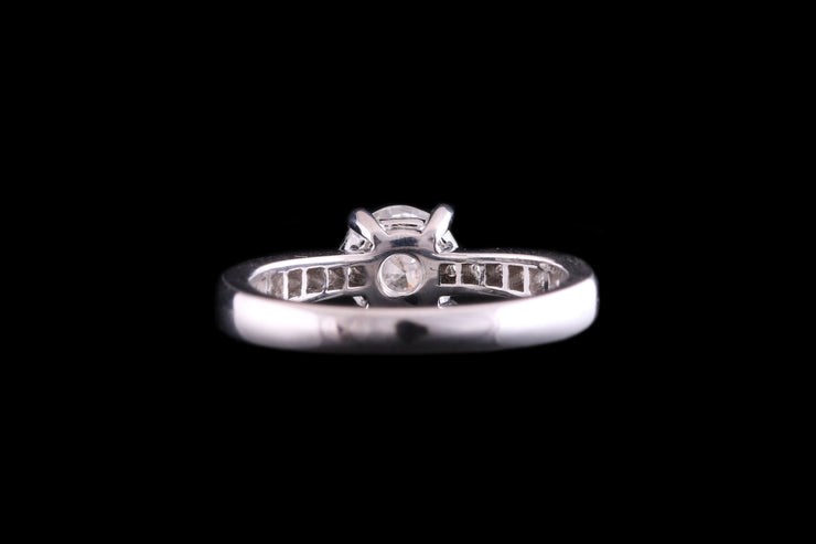 18ct White Gold Diamond Single Stone Ring with Diamond Shoulders