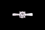 18ct White Gold Diamond Single Stone Ring with Diamond Shoulders