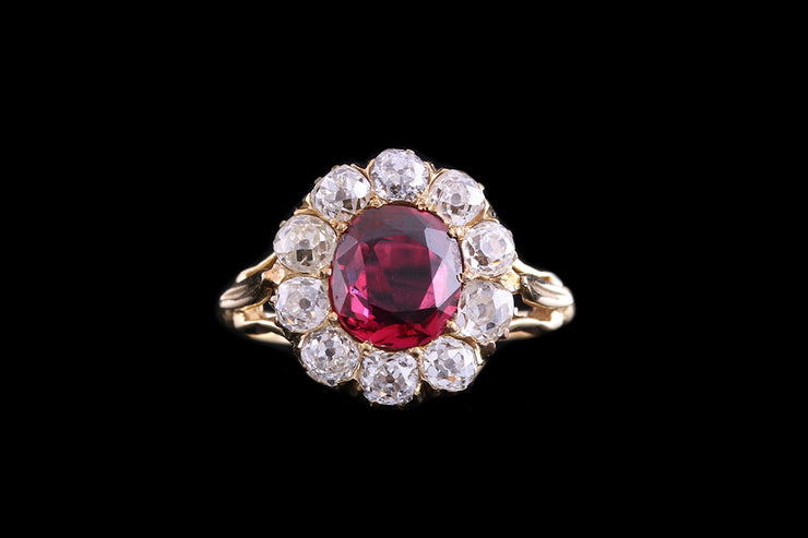 Victorian 18ct Yellow Gold Diamond and Thai Ruby Cluster Ring