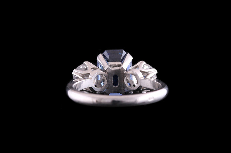 French Platinum Diamond and Madagascan Sapphire Three Stone Ring