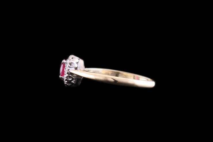 18ct Yellow Gold and White Gold Diamond and Ruby Cluster Ring