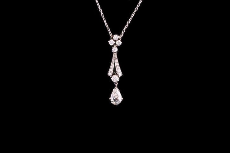 Edwardian 18ct White Gold Diamond Drop Pendant