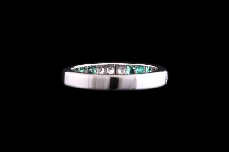Platinum Diamond and Emerald Half Eternity Ring
