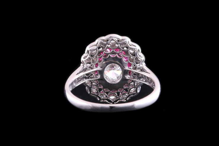 18ct White Gold Diamond and Ruby Oval Dress Ring