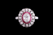 18ct White Gold Diamond and Ruby Oval Dress Ring