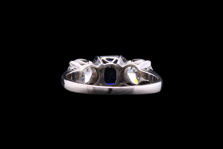 18ct White Gold Diamond and Sapphire Three Stone Ring