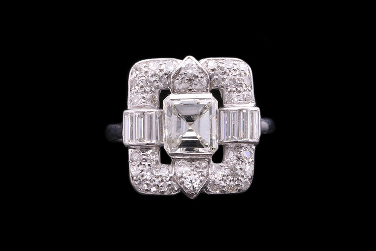 Art Deco Platinum Diamond Plaque Dress Ring