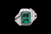 Platinum and Iridium Diamond and Zambian Emerald Dress Ring