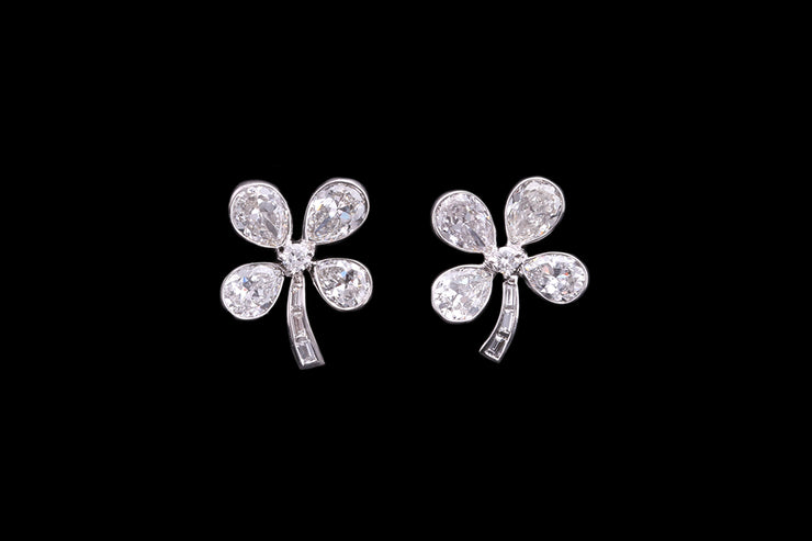 18ct White Gold Diamond Four Leaf Clover Stud Earrings