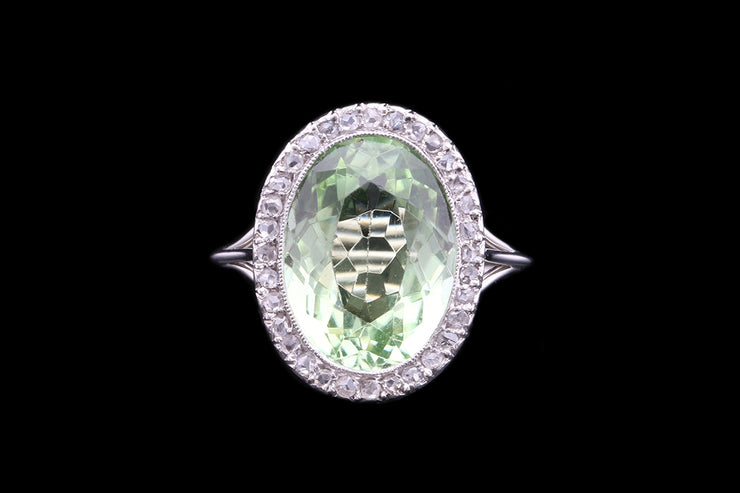 18ct White Gold Diamond and Peridot Oval Cluster Ring