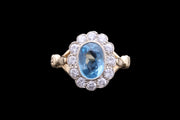 18ct Yellow Gold Diamond and Aquamarine Oval Cluster Ring