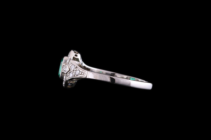 Platinum Diamond and Emerald Dress Ring