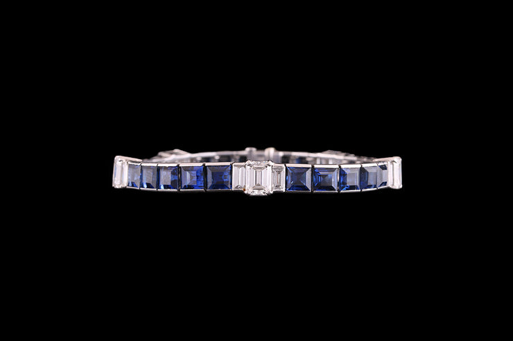 Platinum and Iridium Diamond and Sapphire Line Bracelet