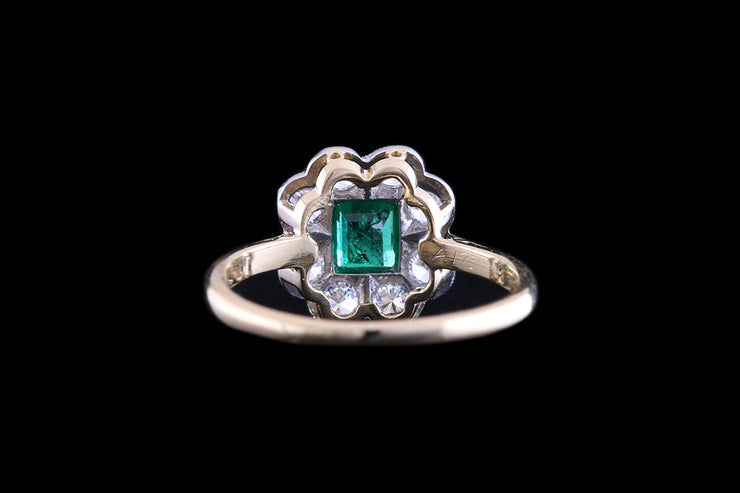 18ct Yellow Gold and Platinum Diamond and Emerald Cluster Ring