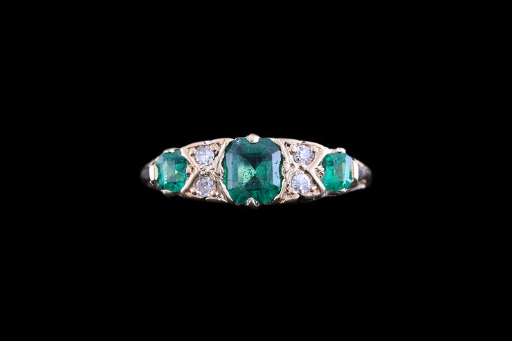 18ct Yellow Gold Diamond and Emerald Seven Stone Ring