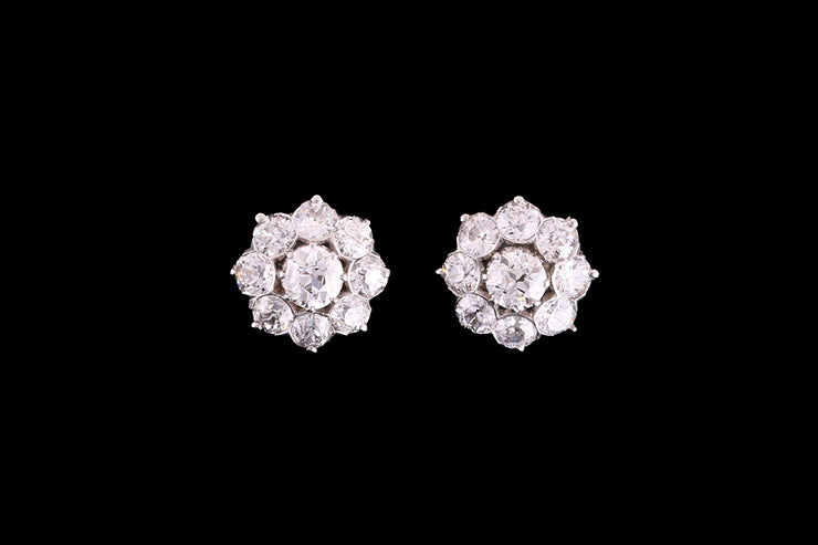 Art Deco 18ct Yellow Gold and White Gold Diamond Cluster Stud Earrings
