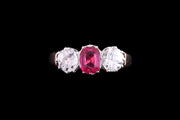 Art Deco 18ct Rose Gold and 18ct White Gold Diamond and Burma Ruby Three Stone Ring