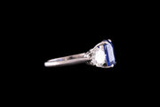 Platinum Diamond and Sri Lankan Sapphire Three Stone Ring