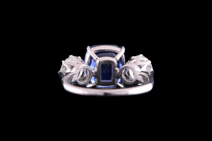 Platinum Diamond and Sri Lankan Sapphire Three Stone Ring