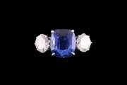 Platinum Diamond and Sri Lankan Sapphire Three Stone Ring